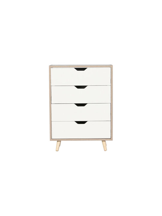 Alina Wooden Storage Drawers with 4 Drawers Φυσικό / Λευκό L56xW29xH77cm