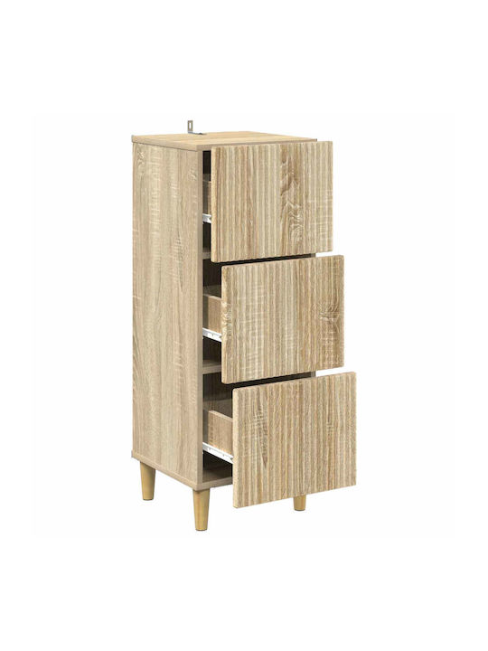 Wooden Storage Drawers with 3 Drawers L33xW34.5xH90cm