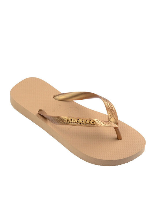 Top Logo Metallic Flip Flops in Gold Colour