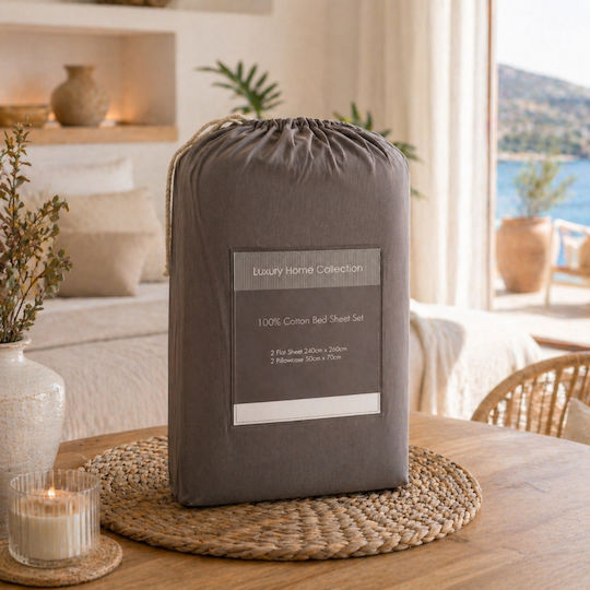 Oxford Home Σετ Υπέρδιπλο 4τμχ 240x260εκ. Γκρι Μπορντό
