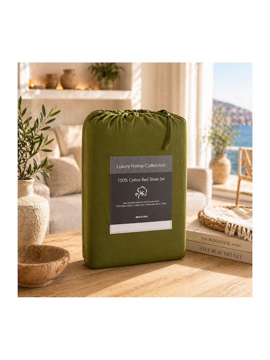 Oxford Home Σετ Σεντόνια Υπέρδιπλα 240x260εκ. Λαδί (4τμχ)