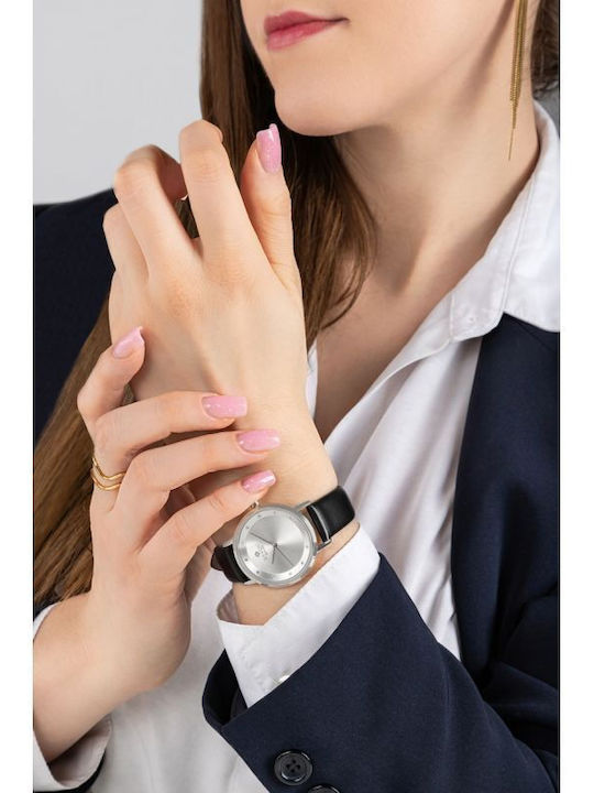 Giewont Womens Watch 34mm Battery With Black Leather Strap