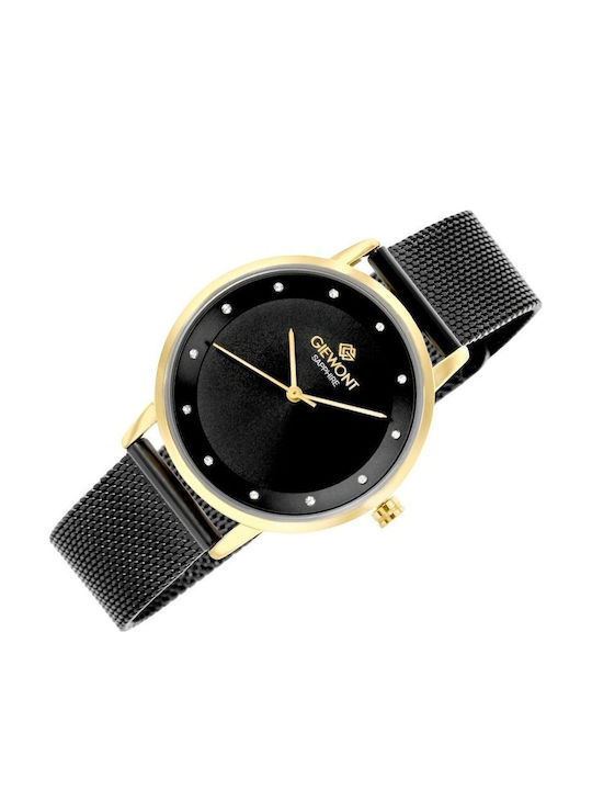 Giewont Womens Battery Watch With Black Metal Bracelet
