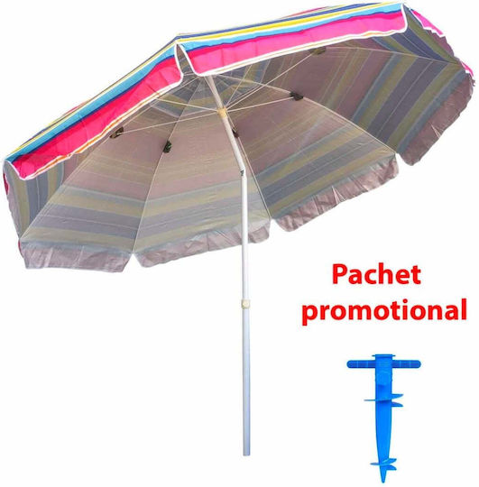 Umbrelă Pliabilă De Plajă Cu Diametru 2.4m Cu Protecție UV Albastră