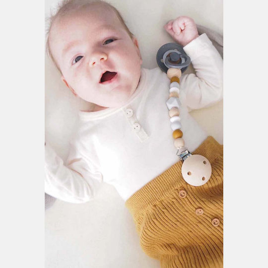 Kikadu Pacifier Clip with Beads Made of Polychrome Wood