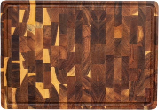 Ξύλινο Πλατώ Σερβιρίσματος Mix End Grain Ακακίας Καρυδιάς Rubberowood Με Αυλάκι 40x28 Εκ.