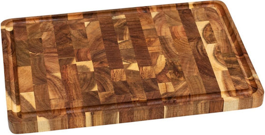 Ξύλινο Πλατώ Σερβιρίσματος Mix End Grain Ακακίας Καρυδιάς Rubberowood Αυλάκι 35x24 Εκ