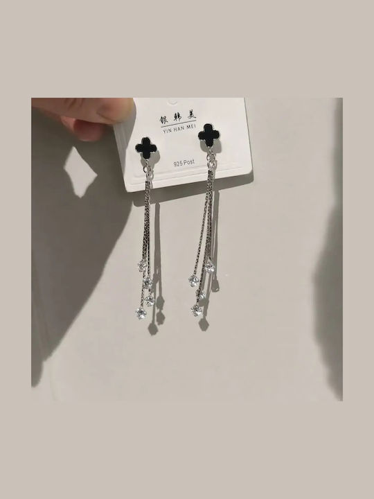 Kinzi Dangle Earrings Made of Steel with Black Stones
