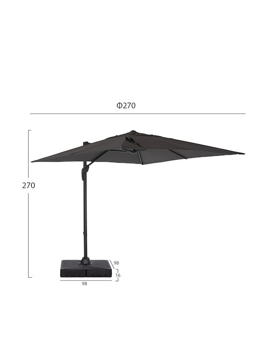 Professionelle Hängende Quadratische Garten- und Terrassen-Sonnenschirm aus Aluminium Javante Grau 2,7x2,7m