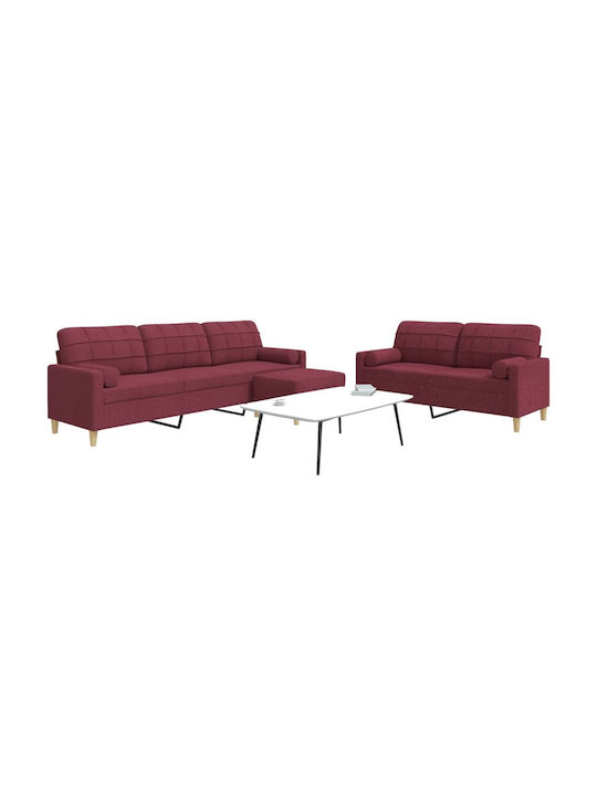 Living Room Furniture Set 3-Seater & 2-Seater & Stool Red