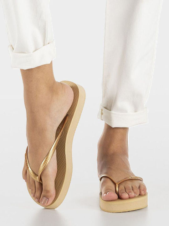 Slim Flatform Women's Platform Flip Flops Gold
