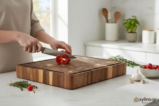 Ξύλινη Επιφάνεια Κοπής Ακακία Καρυδιά Rubberwood 50x40x5 Εκ