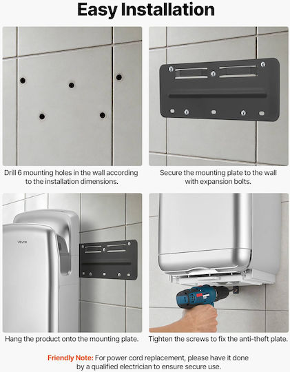 Vevor Plastic Hand Dryer with Sensor in Silver Color LSGSJYSSL000XWV3I001V2
