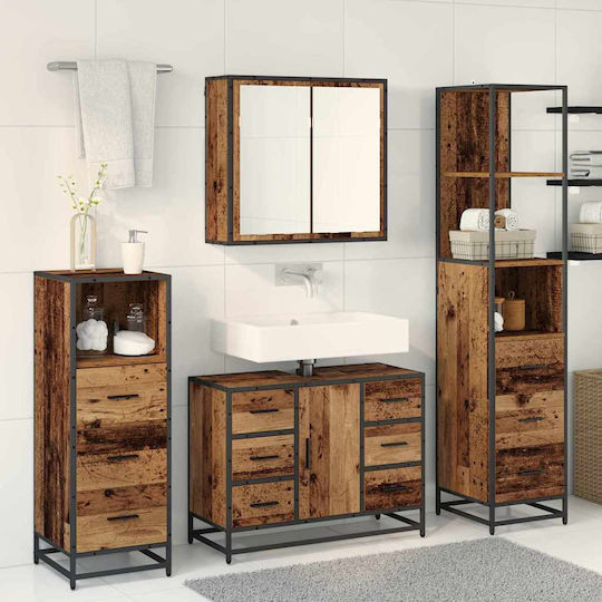 vidaXL Vanity Unit Without Sink With Mirror & Column M80xD33xH60cm Old Wood