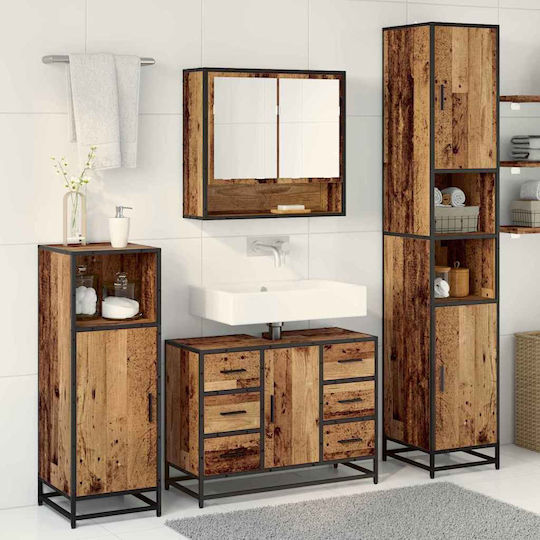 vidaXL Vanity Unit Without Sink with Mirror & Column M80xD33xH60cm Old Wood