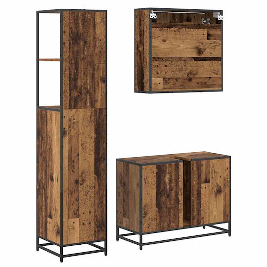 vidaXL Vanity Unit Without Sink With Mirror & Column M80xD33xH60cm Old Wood