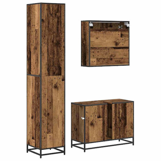 vidaXL Vanity Unit Without Sink with Mirror & Column M80xD33xH60cm Old Wood