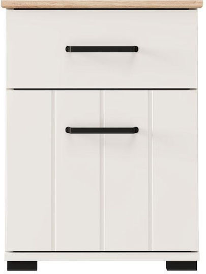 Fylliana Bedside Table with Fabric Beige Upholstery 41x41x54cm Fylliana Bedside Table with Fabric Beige Upholstery 41x41x54cm