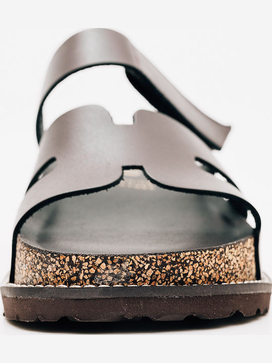 Leder Flache Damen Sandalen Braun