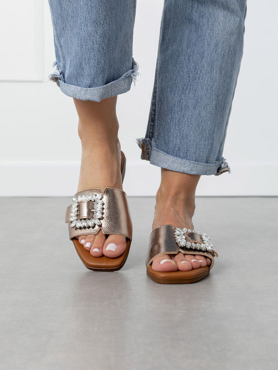Leder Flache Sandalen Für Damen Rosa Gold