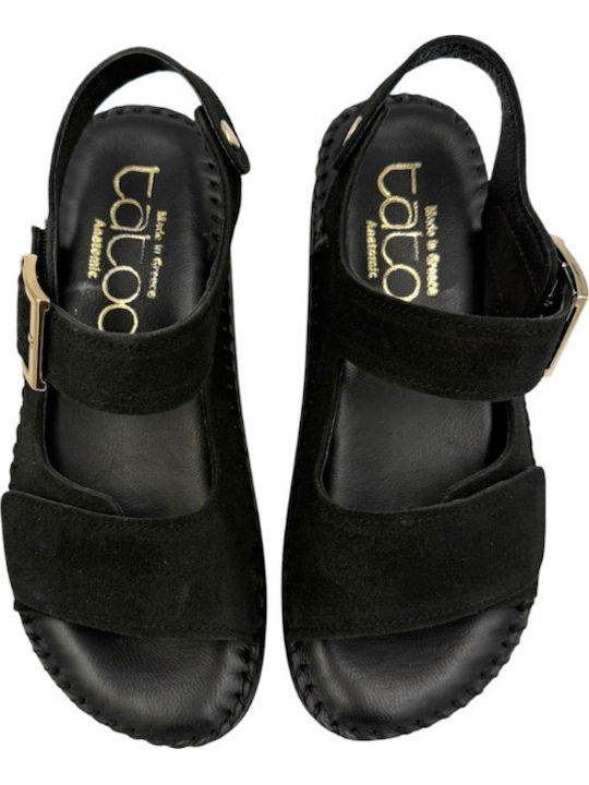 Leather Women's Flat Sandals Flatforms Black