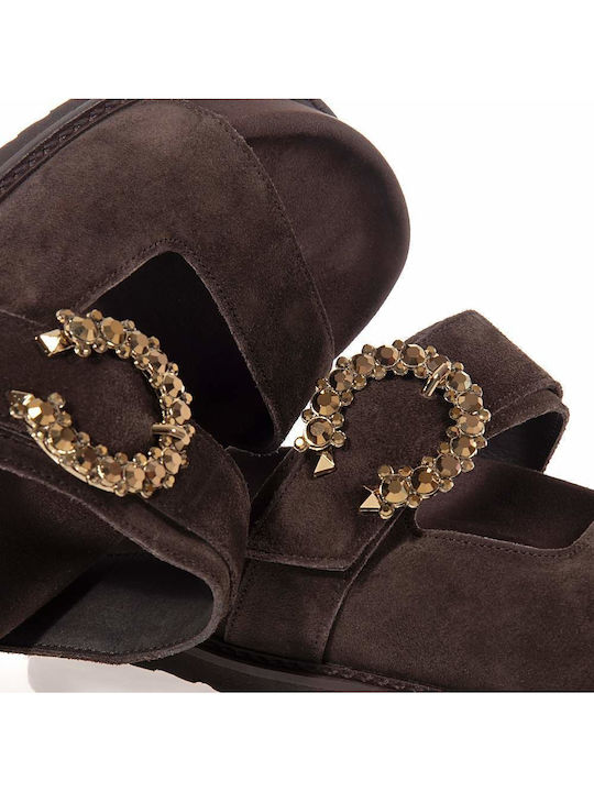 Δερμάτινα Γυναικεία Ανατομικά Σανδάλια Flatforms Καφέ