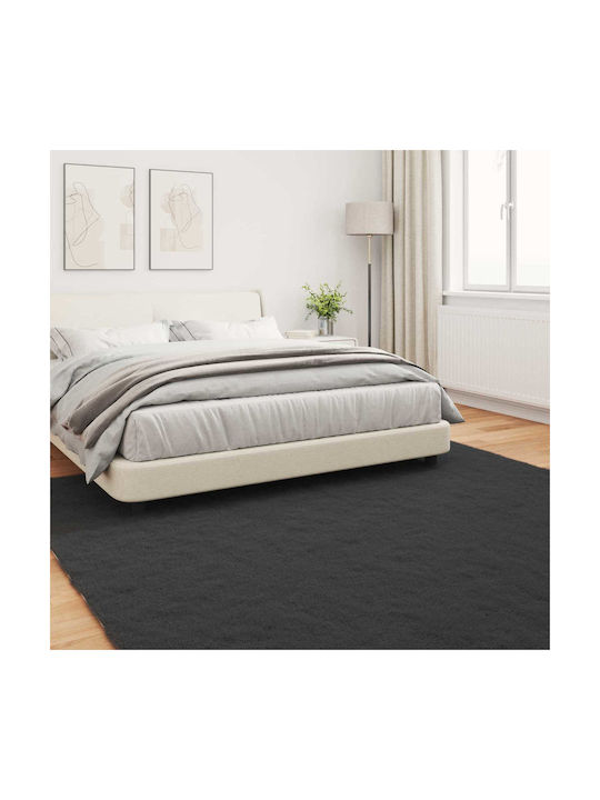 vidaXL Teppich Rechteckig Synthetisch,Polyester/Cotton/Leather Schwarz