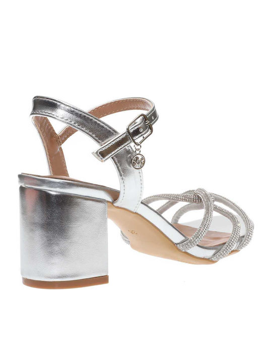 Damen Sandalen aus Leder mit Strass Silber