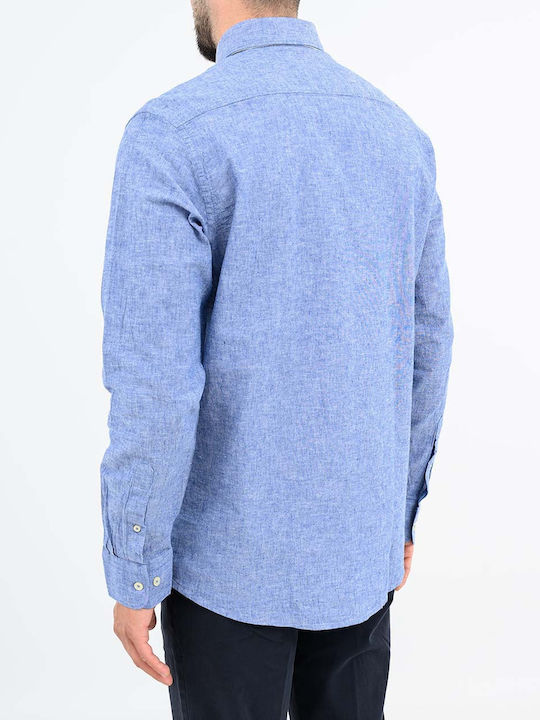 Long Sleeve Linen Shirt in Regular Fit Indigo