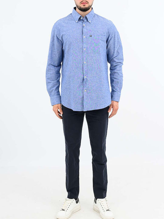 Long Sleeve Linen Shirt in Regular Fit Indigo