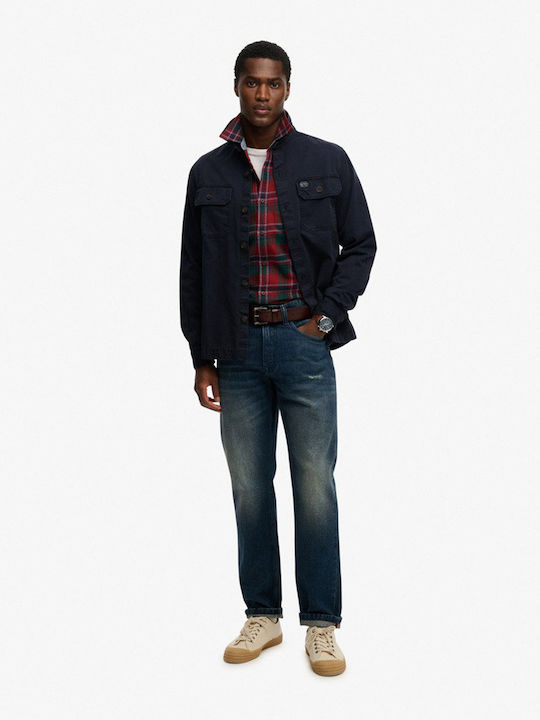 Ovin Long Sleeve Cotton Overshirt in Wide Fit Blue