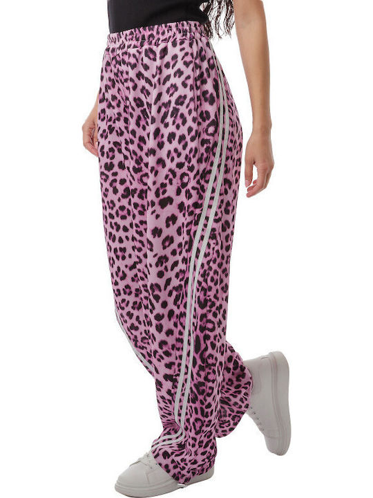 Ροζ Φαρδιά Παντελόνα Animal Print Ρίγες