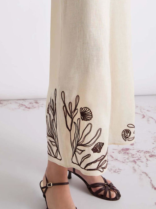 Women's Linen Capri Trousers Ecru