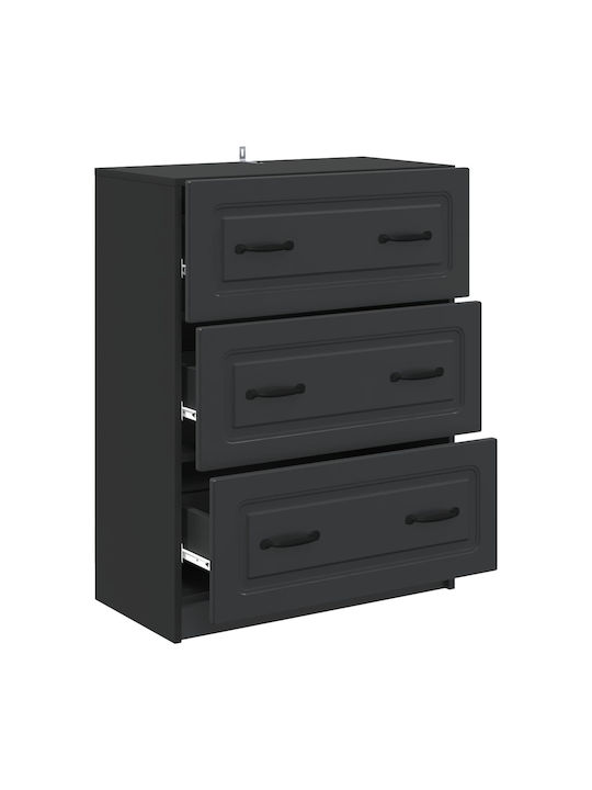 Comodă Dormitor Din Lemn Cu 2 Sertare Neagră 66x34.5x87cm