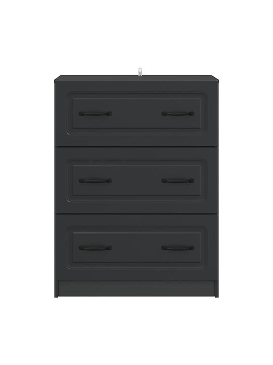 Comodă Dormitor Din Lemn Cu 2 Sertare Neagră 66x34.5x87cm