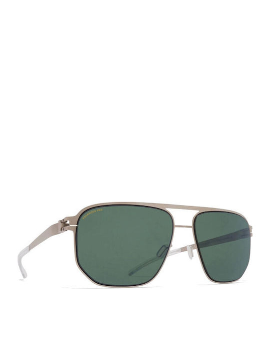 Mykita Ochelari De Soare Unisex Cu Ramă Metalică Argintie Și Lentilă Polarized Verde Oglindă