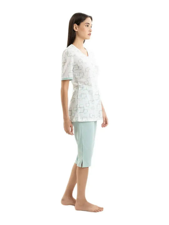 Odyssey Set Pijamale Dama de Vară Alb-Verde