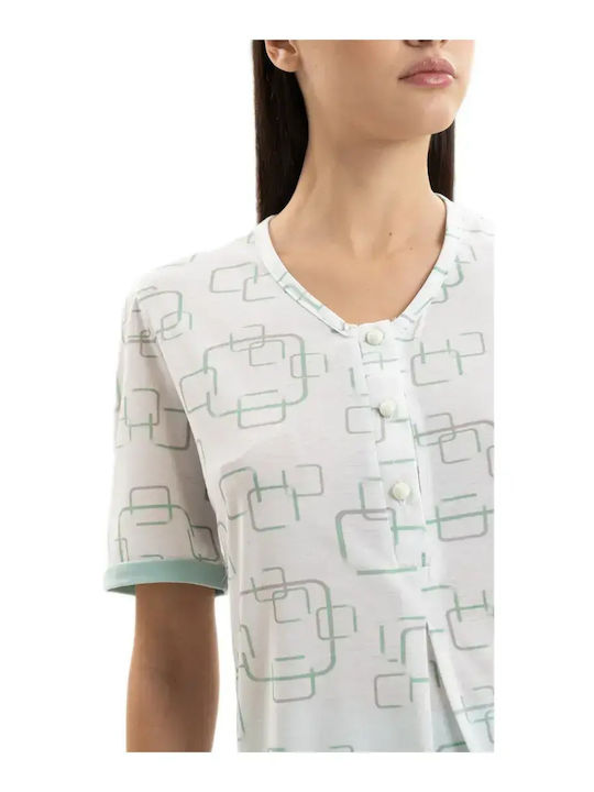 Odyssey Set Pijamale Dama de Vară Alb-Verde