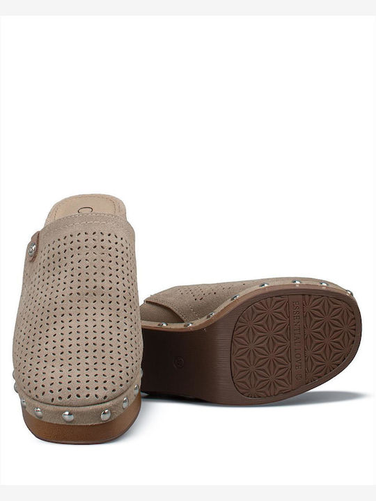 Mules with Heel in Beige Colour