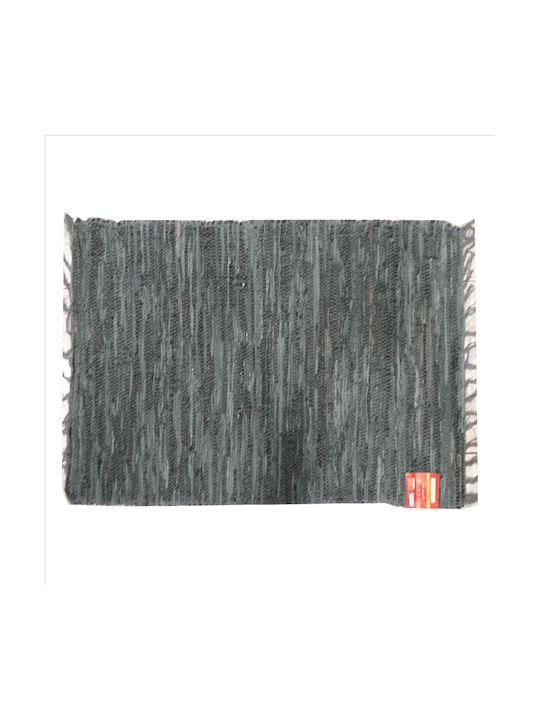 Chios Hellas Rug Fireplace Rectangular Leather with Fringes Gray