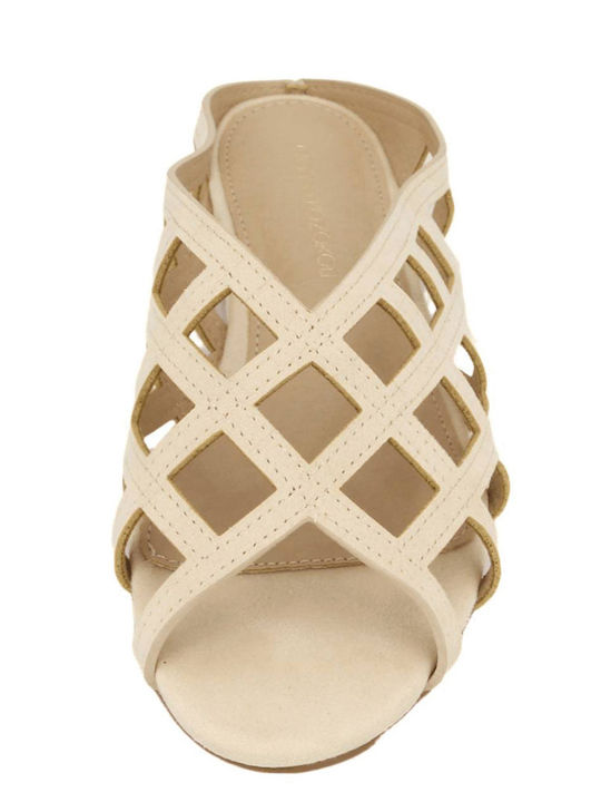 Flat Suede Mules in Beige Colour