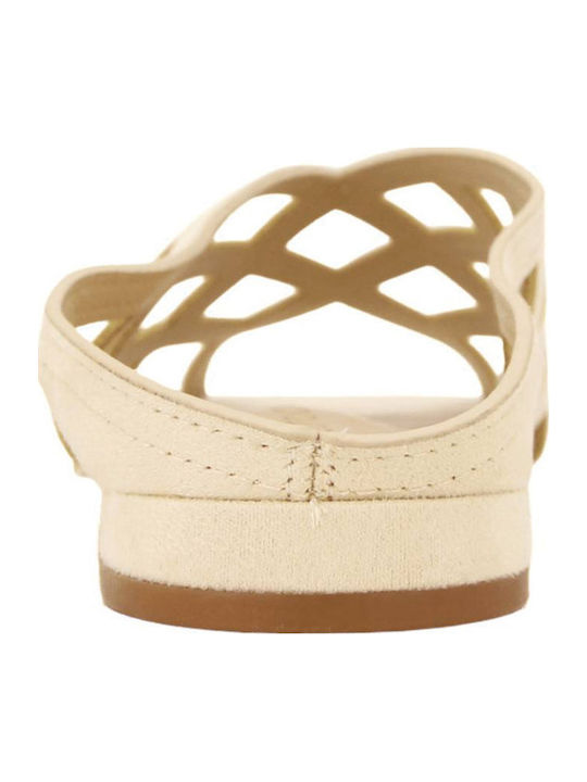Flat Suede Mules in Beige Colour