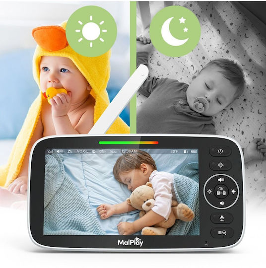 MalPlay Monitor Pentru Bebeluși Fără Fir cu Comunicare Bidirecțională și Cântece de Leagăn