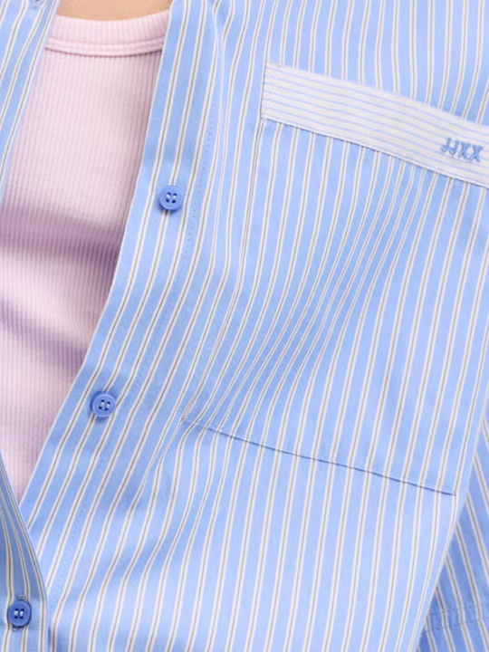 Short Sleeve Women's Shirt White-Blue