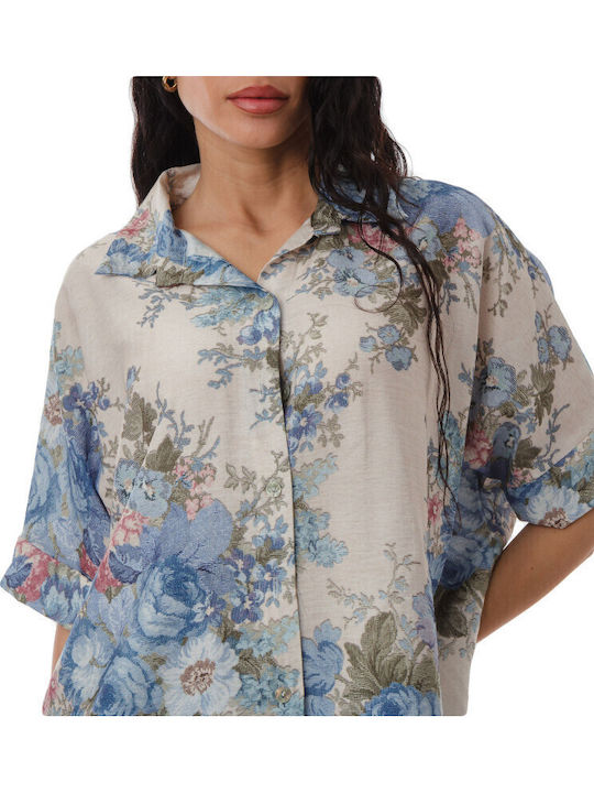 Long Sleeve Women's Shirt Light Blue Floral