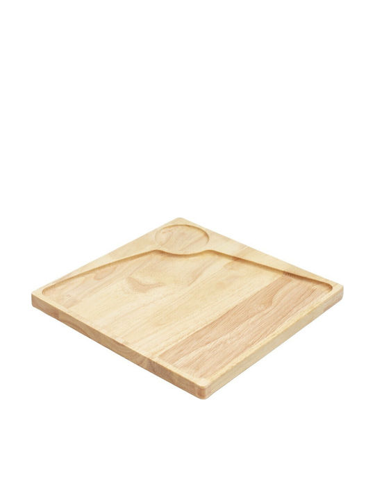 Ξύλινο Πιάτο Rubberwood Τετράγωνο & Θέση Για Ντιπ Με Τοίχωμα 25 Εκ.
