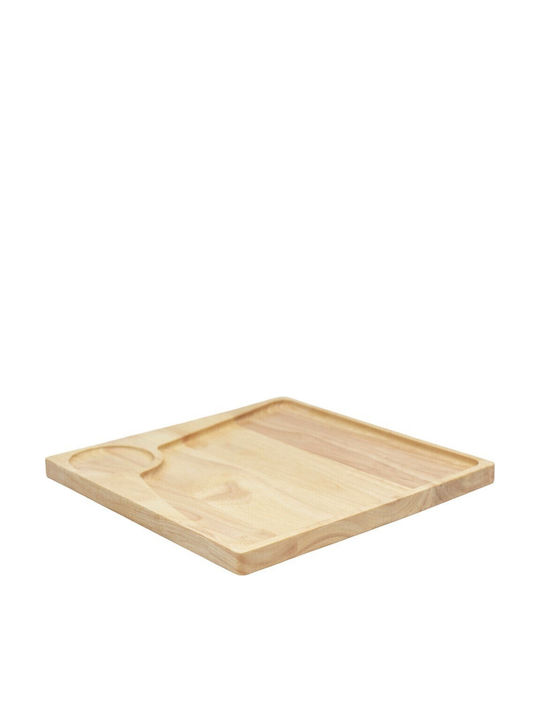 Ξύλινο Πιάτο Rubberwood Τετράγωνο & Θέση Για Ντιπ Με Τοίχωμα 25 Εκ.