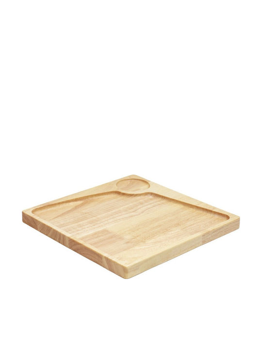 Ξύλινο Πιάτο Rubberwood Τετράγωνο & Θέση Για Ντιπ Με Τοίχωμα 25 Εκ.