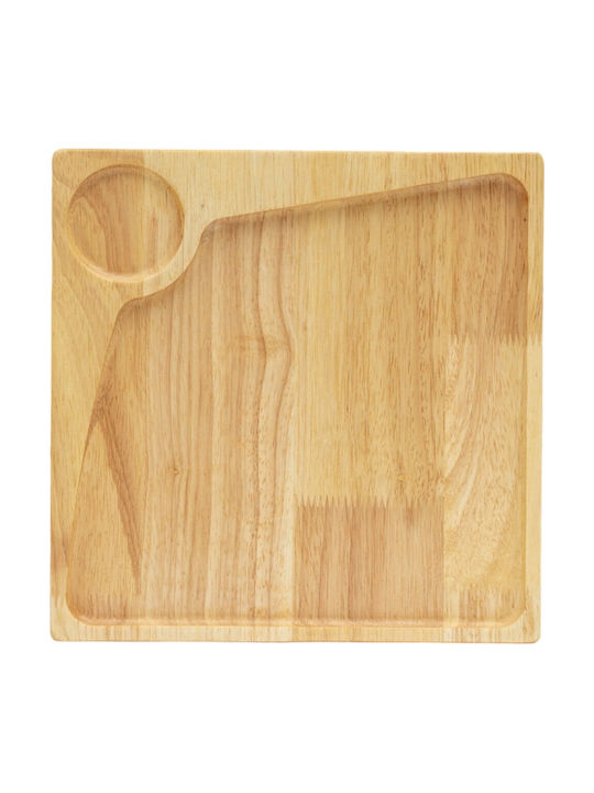 Ξύλινο Πιάτο Rubberwood Τετράγωνο & Θέση Για Ντιπ Με Τοίχωμα 25 Εκ.