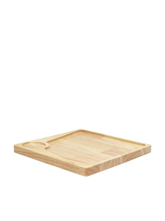 Ξύλινο Πιάτο Rubberwood Τετράγωνο & Θέση Για Ντιπ Με Τοίχωμα 25 Εκ.